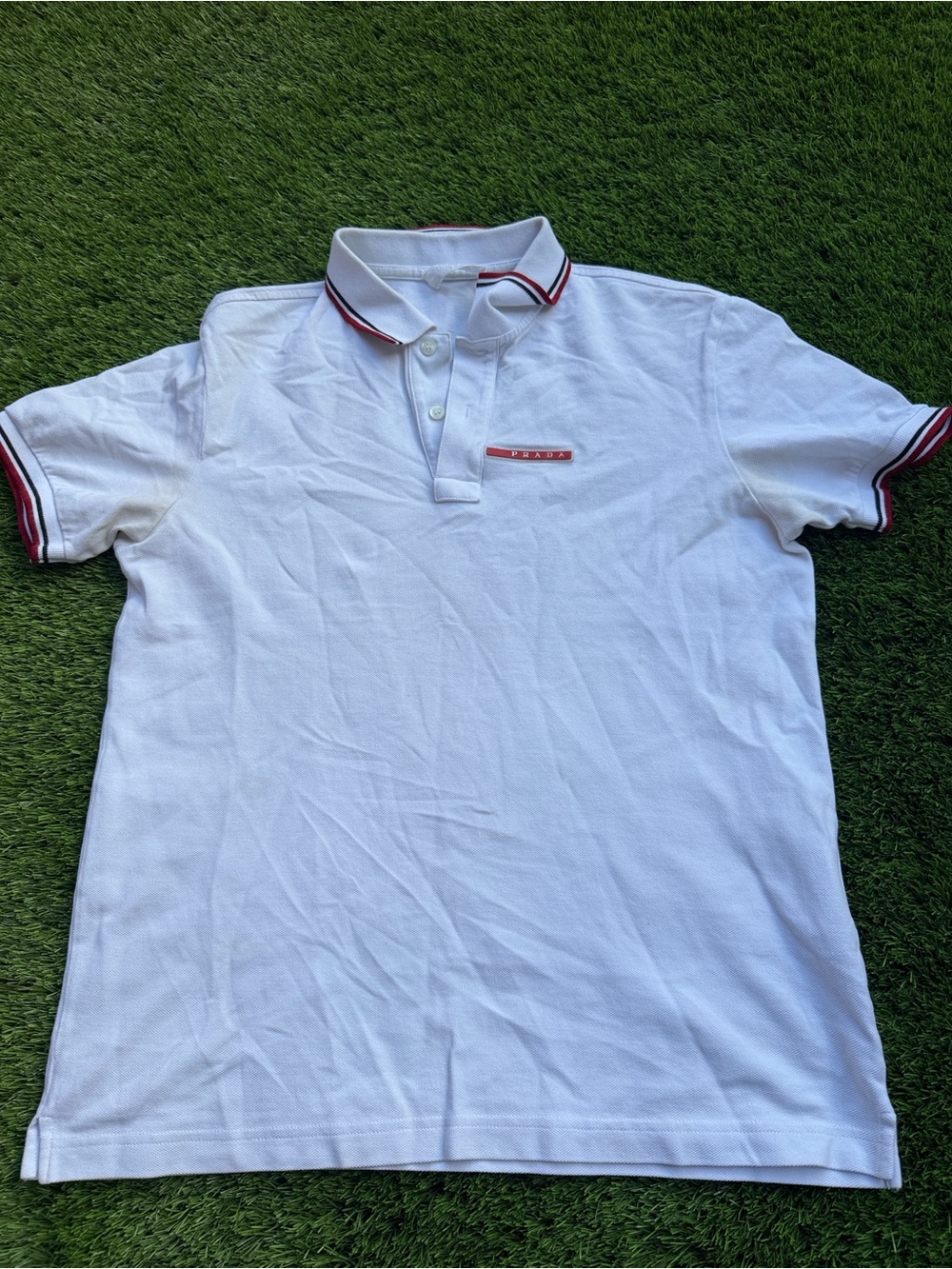 Prada White Polo with Red and Navy Trim